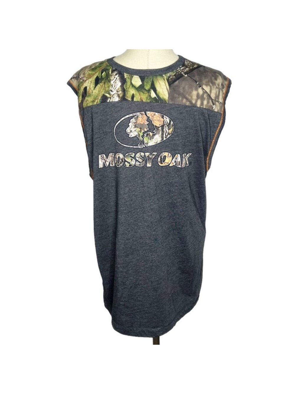 Mossy Oak Tank Top Mens Size L (42/44) Grey Camo Spell Out Logo